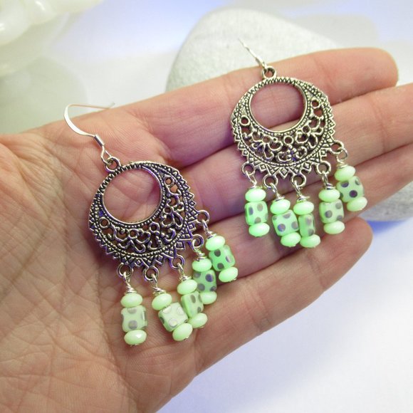 Uranium glass chandelier earrings - Picture 8 of 11